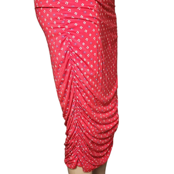 Anthropologie Moulinette Soeurs Stretch Jersey Midi Red Floral Ruched Midi Dress - Picture 12 of 16